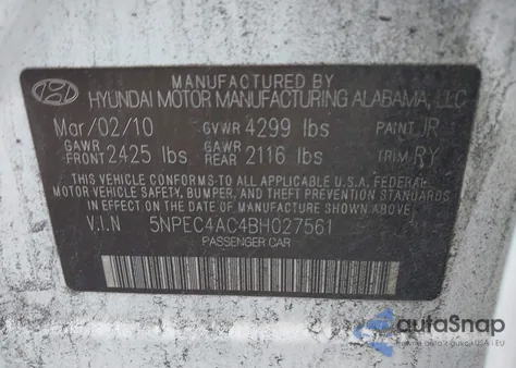 2011 Hyundai Sonata Se z USA, uszkodzony, nr VIN 5NPEC4AC4BH027561